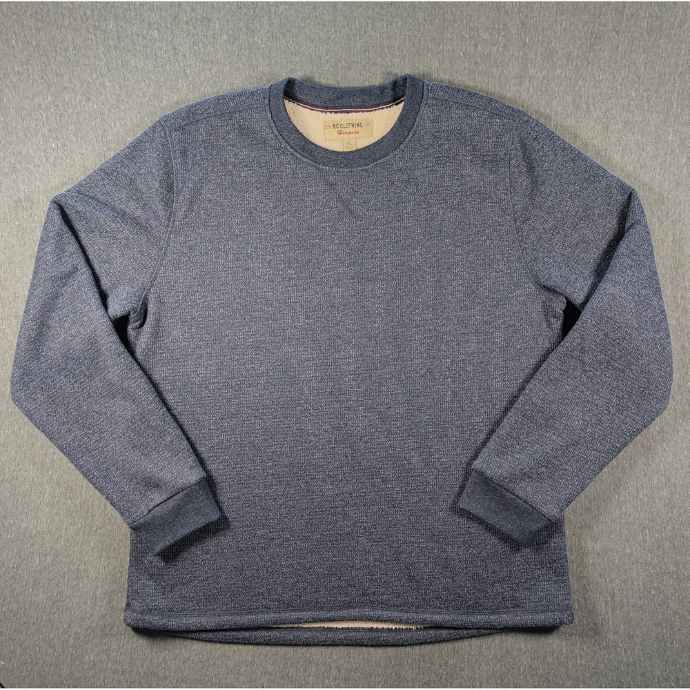 BC Clothing Heritage Mens XL Navy Blue Waffle Knit Sherpa Lined Crew Neck EUC - Picture 3 of 8